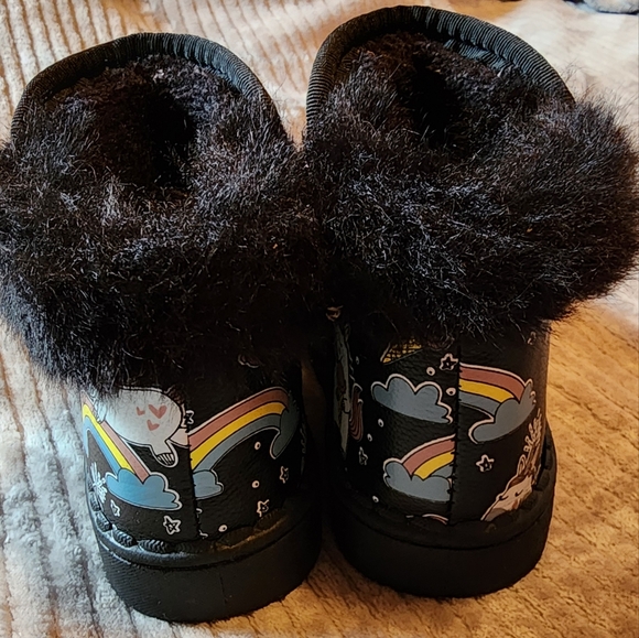 Unicorn Black Fur Toddler Winter Boots - Picture 3 of 5